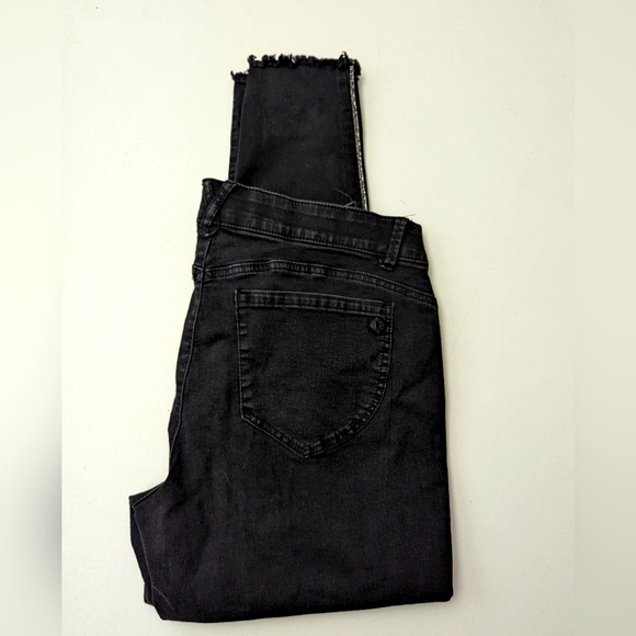 Democracy Ab Technology Black Ankle Jeans Silver Side Sequence Raw Hem size 12 - Picture 13 of 13